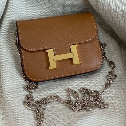 Hermes 愛馬仕康康Slim 錢包金棕金扣