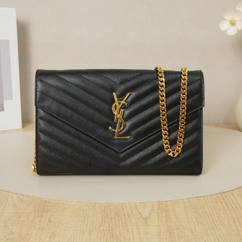 【VUINCA Vintage 價格僅供參考】 SAINT LAURENT 信封包 黑色 牛皮