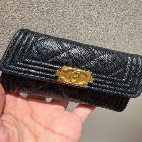 Chanel Boy 黑色金釦零錢包