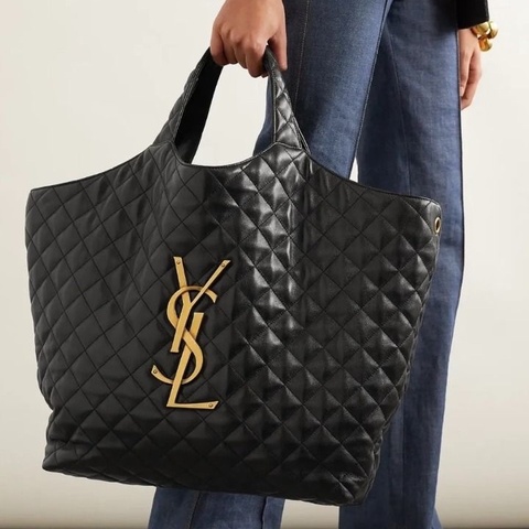 YSL Lcare 黑金大號羊皮 托特包子母包 58×43×8cm 9新 配件塵袋