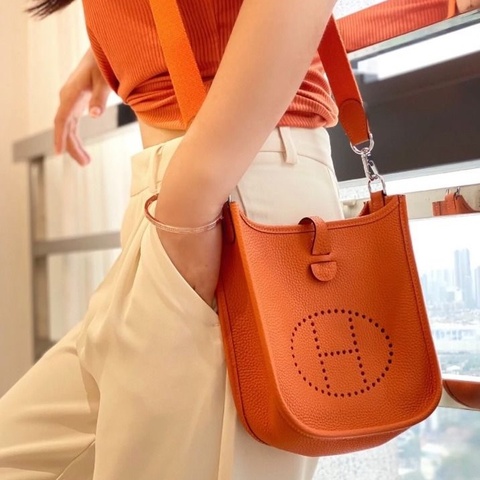 Hermes Evelyne mini 橙色 肩背斜背包18×18×6cm 9新 配件塵袋 購證