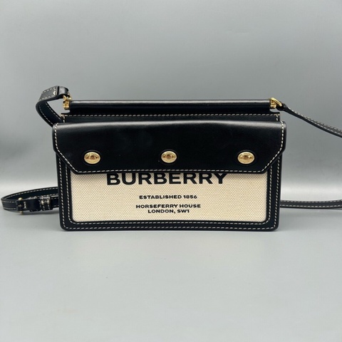 Burberry Title泰爾勒 mini帆布郵差包 黑白拼色
