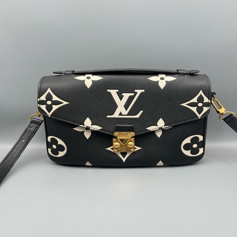 Louis Vuitton 路易威登黑白壓花郵差包 全皮 金色五金 經典老花