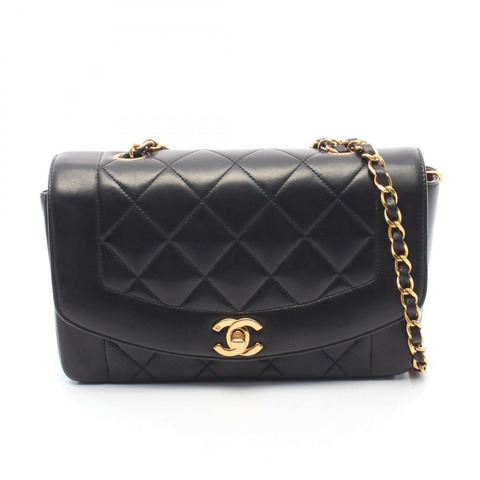 香奈兒 (CHANEL) 絎縫 Diana 翻蓋鏈條單背包 A01164 羊皮黑色金色五金二手