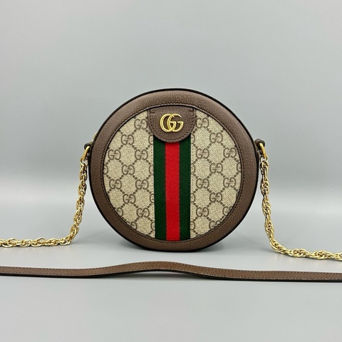 GUCCI 古馳 經典老花圓餅鏈條斜挎包