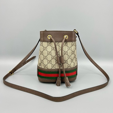 GUCCI 古馳 Ophidia烏木色老花迷你水桶包