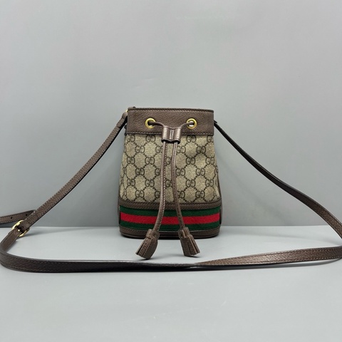 GUCCI 古馳 Ophidia烏木色老花迷你水桶包