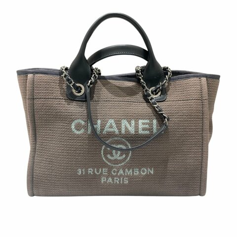 CHANEL 香奈兒 AS3257 DEAUVILLE TOTE 托特海灘包 帆布 灰紫色 銀釦