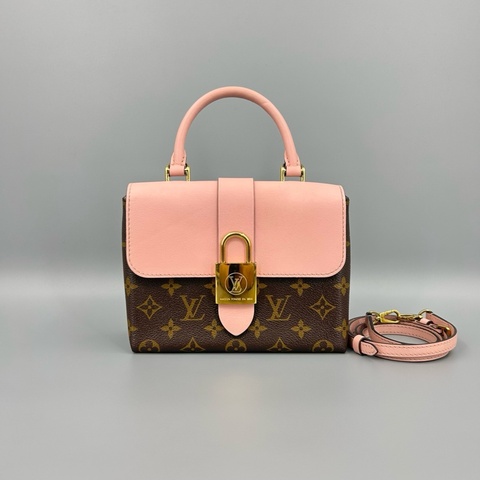 Louis Vuitton 路易威登 老花拼粉鎖頭手提斜挎包 芯片款 22*16