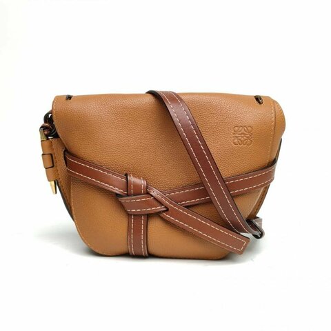 LOEWE Gate馬鞍斜跨包大號棕色牛皮肩背包