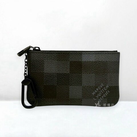 S5554-LV  Pochette Cles黑灰格紋一字零錢卡包M28666