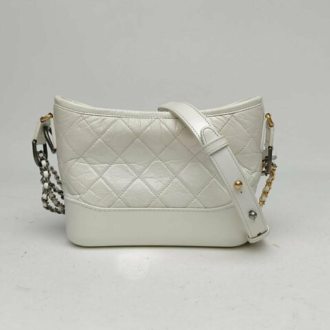 CHANEL GABRIELLE流浪小號白色牛皮25開金銀扣肩背包