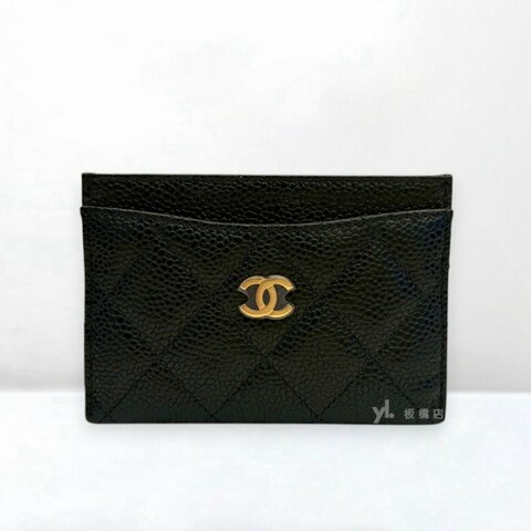 S5555-Chanel  黑荔枝金釦一字卡夾AP0213