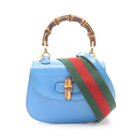 GUCCI 竹節單肩斜背包 686864 皮革 藍色 二手 女士