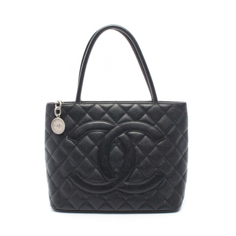香奈兒 (CHANEL) Medallion 手提包 A01804 小牛皮 黑色 SHW 二手 女士 CC 標誌