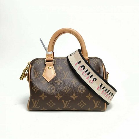LOUIS VUITTON Speedy20可拆卸黑白寬肩帶老花PVC晶片肩背包