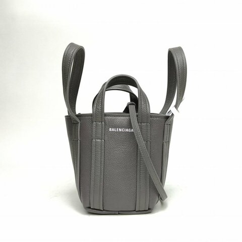 BALENCIAGA 灰色牛皮銀扣Everydaylogo印花托特包