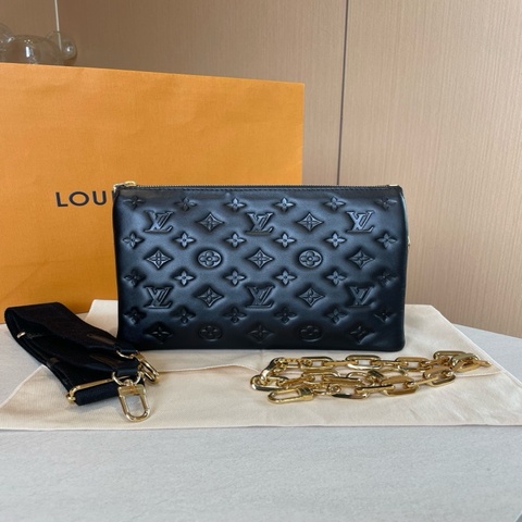 99❤️LV Coussin小號黑色羊皮老花壓紋包 泡芙包 芯片款 原始成色