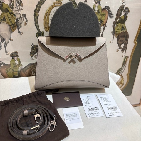 莫奈/MOYNAT Moynat rejane中號大象灰 銀扣 手提包斜挎包 附件：肩帶 塵袋 購票