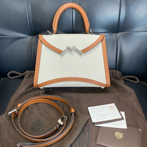 莫奈moynat gabrielle 金棕拼帆布包小號手提包斜挎包 銀扣