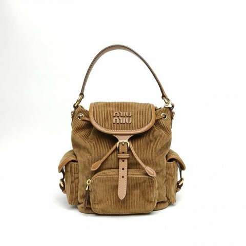 MIUMIU 雙肩包燈芯絨雙肩背包小號棕色絨面