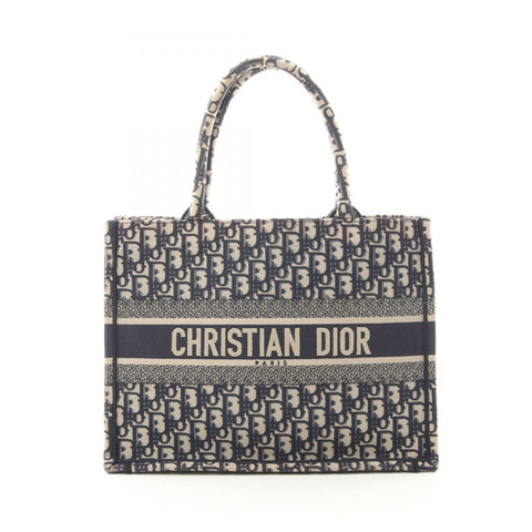Christian Dior BOOK TOTE 中型斜挎手提包 帆布 海軍藍 米色 二手 女士
