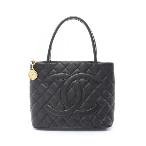 香奈兒 (CHANEL) Medallion 托特包 A01804 小牛皮黑金色五金二手女士