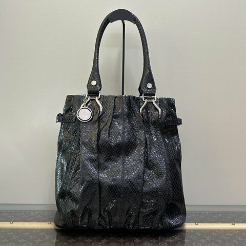 CELINE/賽琳黑銀蛇皮手提托特包