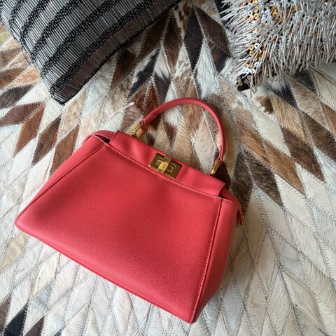 FENDI Peekaboo小款 粉橘 無背帶
