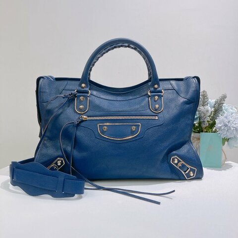 TW4880  Balenciaga 巴黎世家 中號機車包 紫藍色 Medium Le City Bags Blue x GHW
