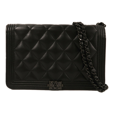 CHANEL 羊皮皮革Boy Wallet On Chain So Black鏈帶肩背袋