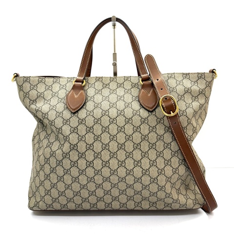 GUCCI 古馳 棕色GG帆布手提斜背2way包 托特包 453705