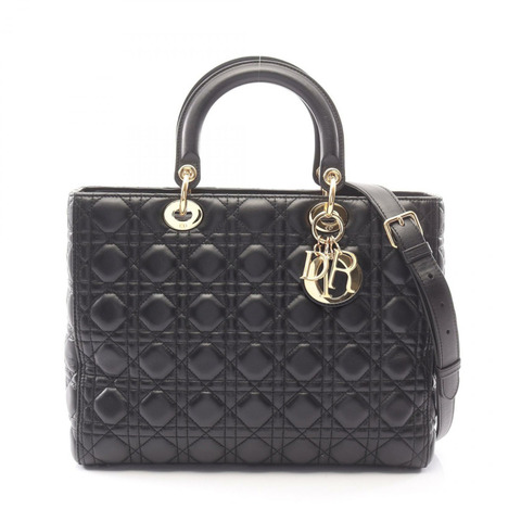 Christian Dior Lady Dior 大型 Cannage 斜背包，黑色皮革