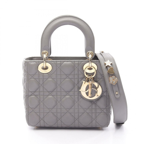 Christian Dior LADY DIOR MY ABCDIOR 小號 Cannage 肩背包，灰色皮革