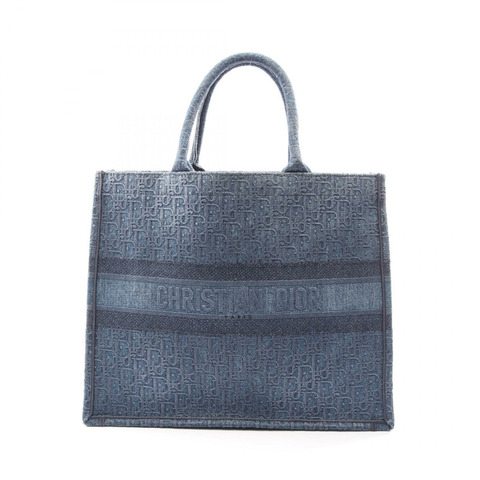 Christian Dior BOOK TOTE 大斜挎手提包，牛仔布海軍藍，二手女款