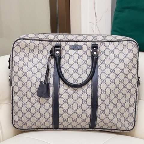 GUCCI/古馳 老花Logo 皮革徽標 帆布拼皮 公文包 手提包