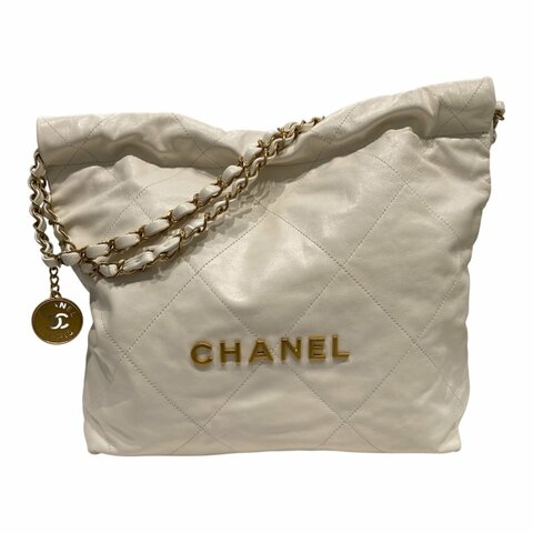 CHANEL 香奈兒 肩背包 小牛皮 CHANEL22 白色 金釦
