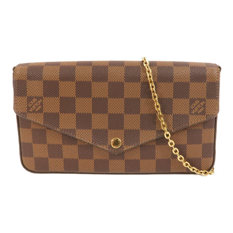 LOUIS VUITTON Damier Pochette Felicie金扣鏈帶肩背袋