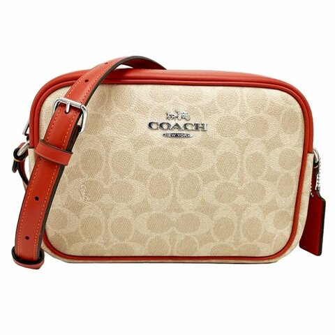 【COACH】C LOGO斜背相機包(米白/橘)