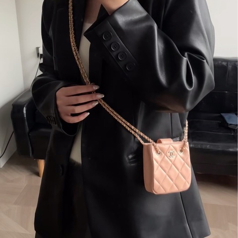 ❤️Chanel香奈兒22C方塊mini 托特淡橘色雙鏈條包