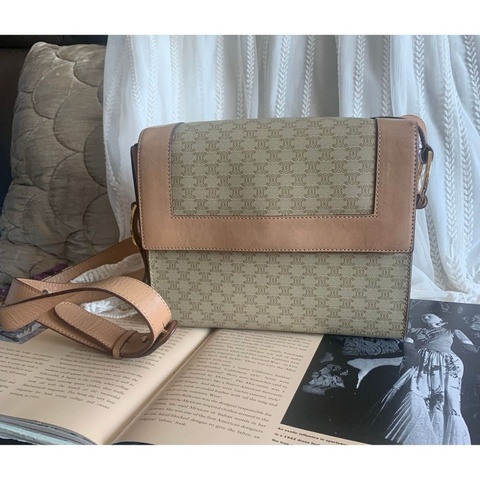 思琳 Celine 經典Vintage 凱旋門老花 古董包老花翻蓋肩背包 斜背包 金扣