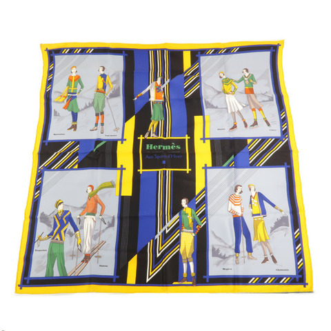 HERMES 絲質Aux Sports d'Hiver Scarf 70x70絲巾