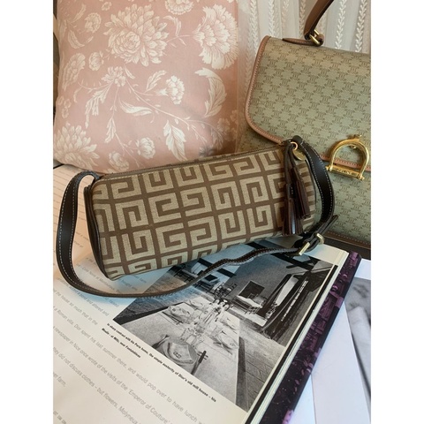 紀梵希 Givenchy 絕版古董 日本中古 老花圓筒包 滾筒包 筆筒包 腋下包 側背包