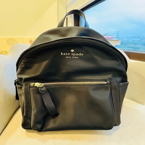 KATE SPADE 尼龍拉鍊後背包-黑色/大