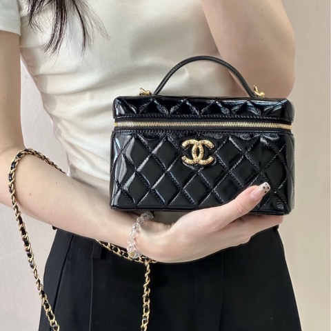 💎Chanel香奈兒｜26C黑金鑲鑽珍珠雙C logo LP盒子包｜99新芯片款