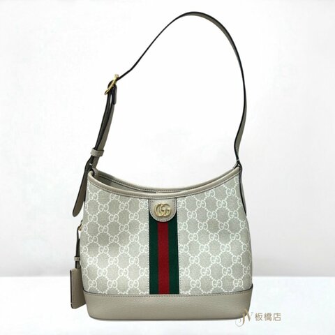 JY0406-GUCCI Ophidia GG米灰滾邊牛皮綠紅織帶肩背包 781402