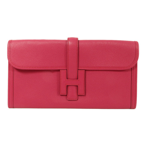 HERMES Chevre皮革Jige Elan 29手拿包Rose Pourpre