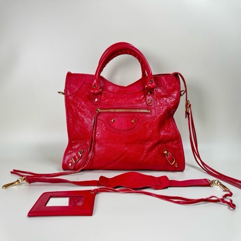 Balenciaga 巴黎世家經典 Classic City(大號機車包|金扣紅皮)