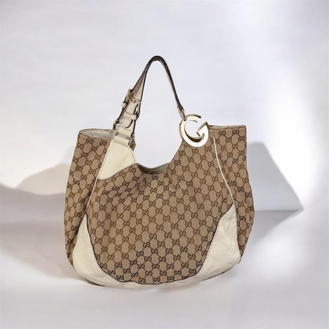 莉亞精品♡ Gucci 203504 雙G拼牛皮肩背包 手提包 二手