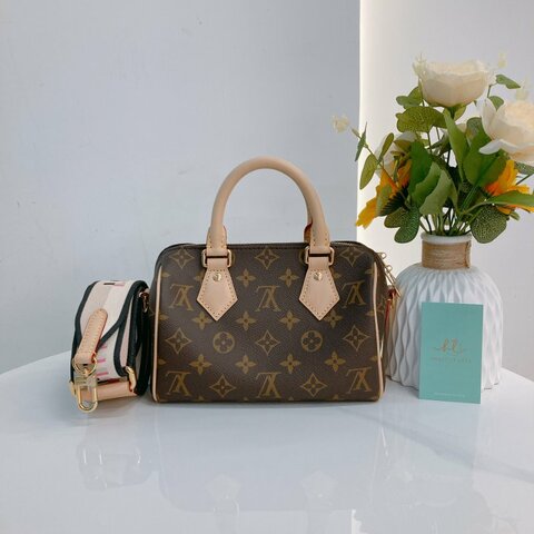 MS0736 Louis Vuitton 路易威登 枕頭包 帆布塗層 經典老花紋 金扣 織布肩帶 Speedy 20cm Canvas Monogram Brown x GHW